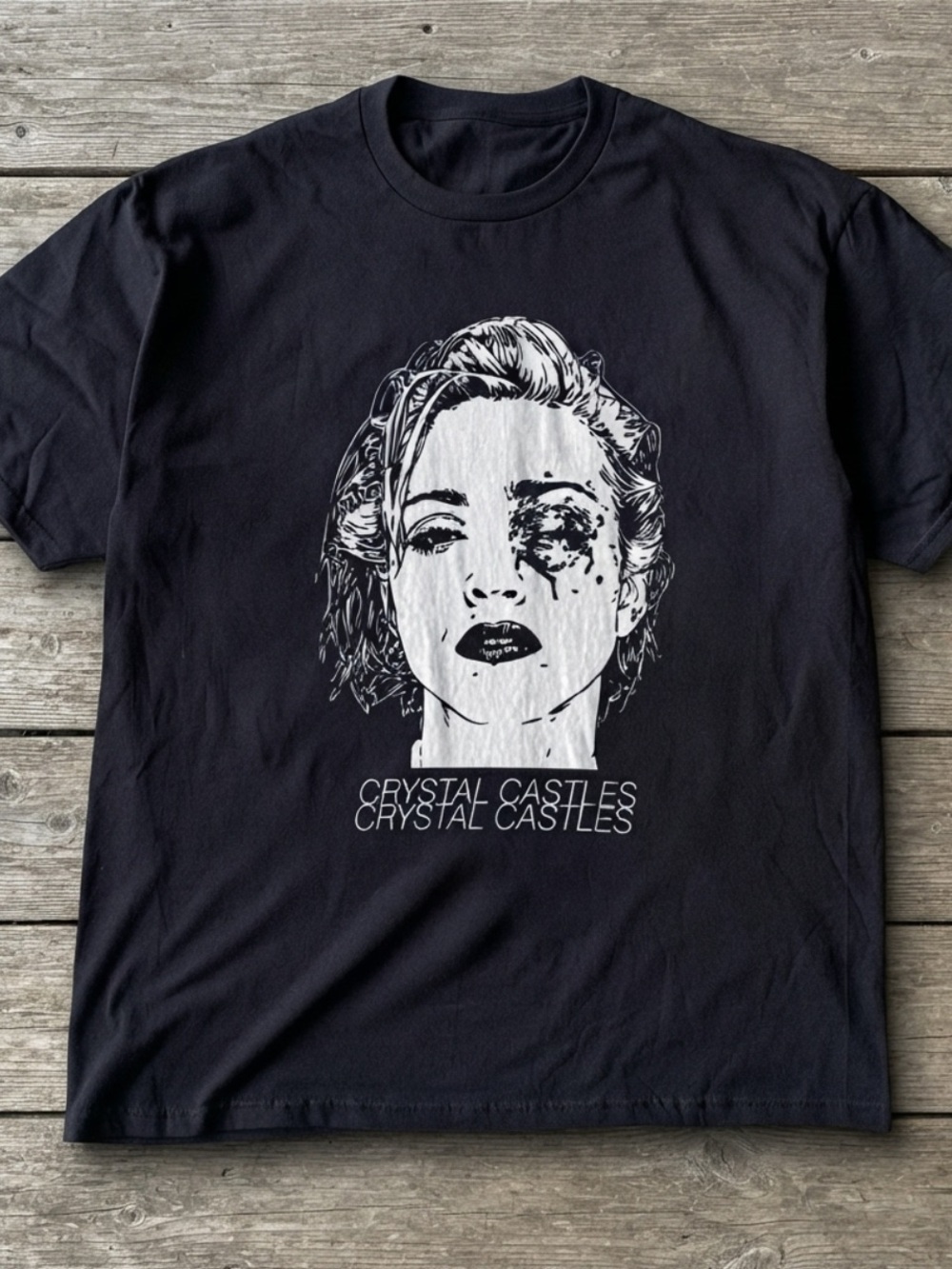 Gildan Black Tee with White Portrait Graphic - Crystal Castles